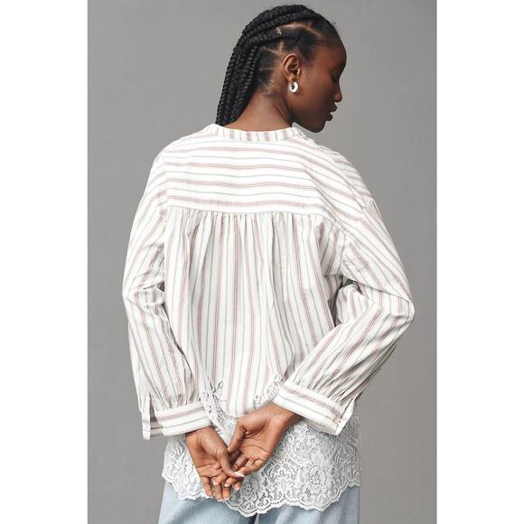 Pilcro striped lace hem popover tunic top white multicolor women’s XS - Picture 5 of 8